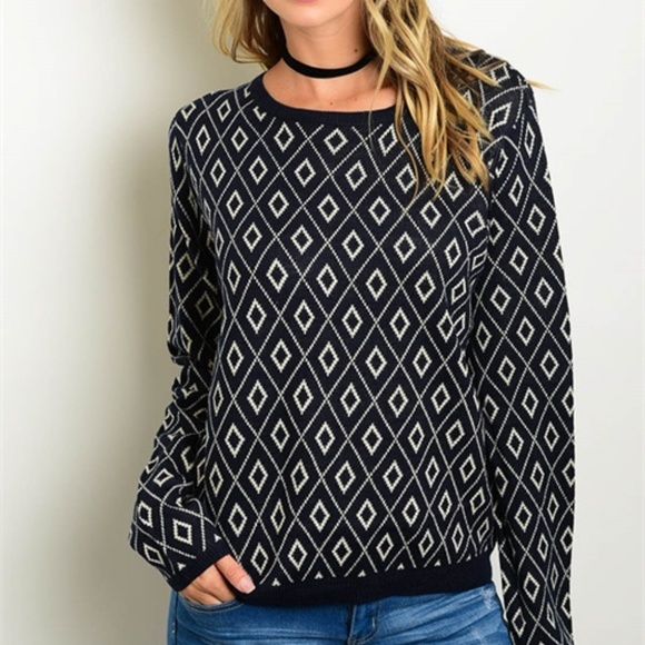 Sweaters - NAVY OFF WHITE SWEATER